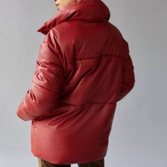 AVEC LES FILLES FAUX LEATHER QUILTED PUFFER JACKET Tomato Red Size 1x - Picture 3 of 4